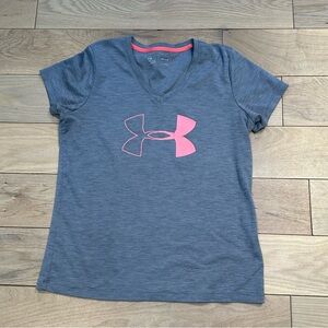 Under Armour Heather Gray Tee with Pink Emblem